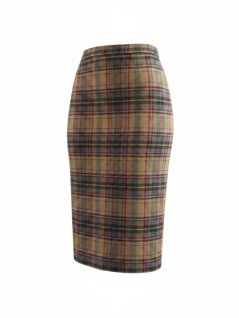 New York & Company Plaid Pencil Skirt in Beige, Olive and Red